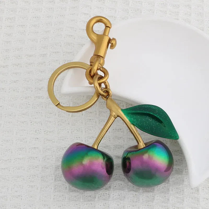 Color: Rose Gold - Fashion Gradient Color Cherry Pendant Summer Fruits Cherries Pendant Keyring For Coach Handbag Shoulder Bags Accessories Gift