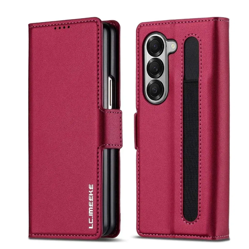 Color: Red, Compatibility by Model: Galaxy Z Fold5 - Premium Leather Phone Case for Samsung Galaxy Z Fold 7 6 5 4 3 Fold6 Fold5 Fold4 5G with Pen Holder Wallet Flip Phone Cover
