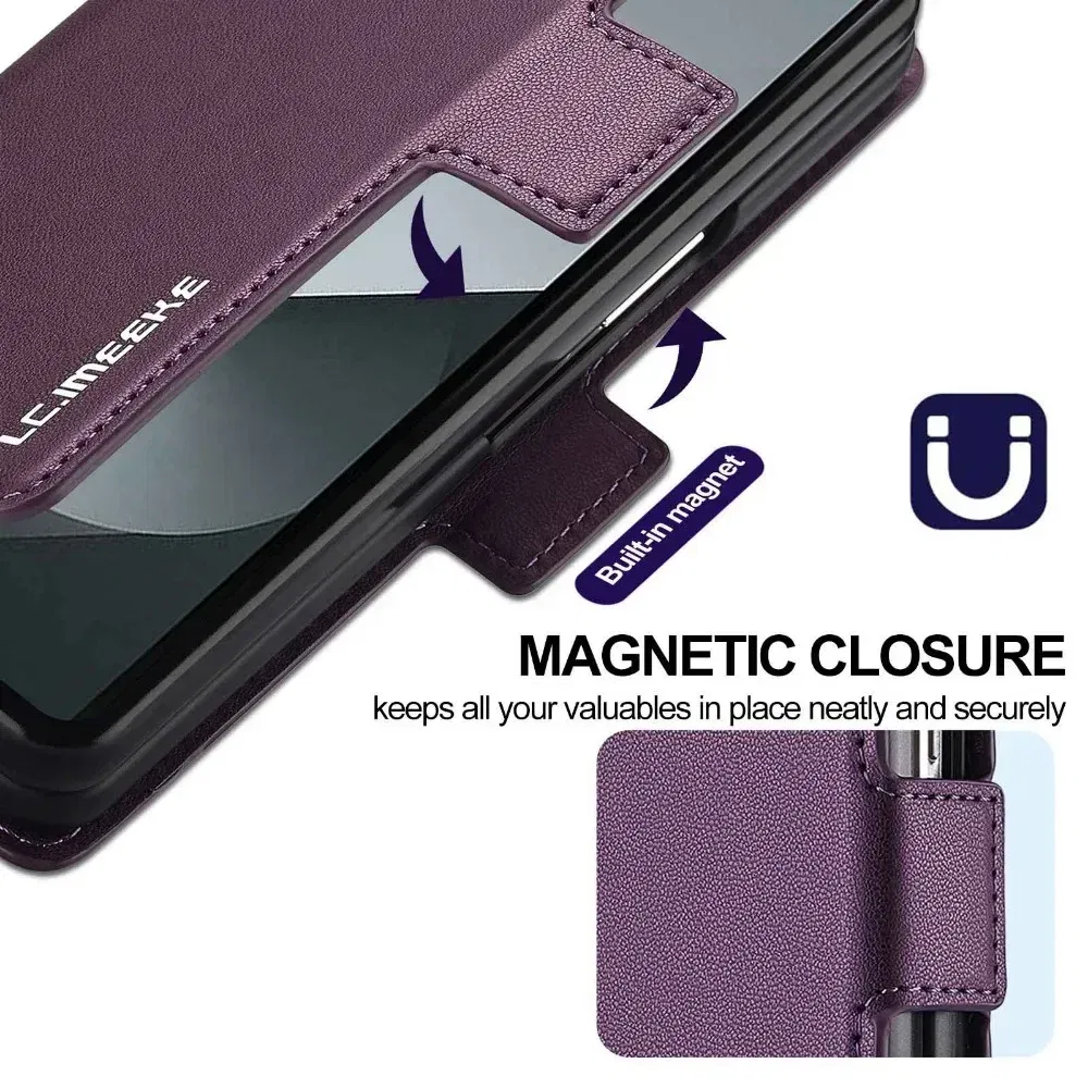 Color: Red, Compatibility by Model: Galaxy Z Fold5 - Premium Leather Phone Case for Samsung Galaxy Z Fold 7 6 5 4 3 Fold6 Fold5 Fold4 5G with Pen Holder Wallet Flip Phone Cover