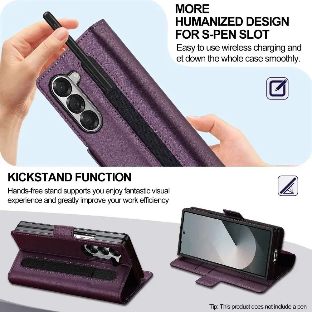 Color: Red, Compatibility by Model: Galaxy Z Fold5 - Premium Leather Phone Case for Samsung Galaxy Z Fold 7 6 5 4 3 Fold6 Fold5 Fold4 5G with Pen Holder Wallet Flip Phone Cover
