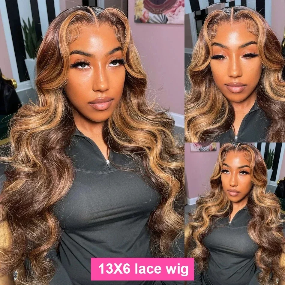 Stretched Length: 22INCHES, Hair Color: #16, Density: 200%, Ships From: CHINA - Highlight Wig Human Hair P4/27 Body Wave Wigs Highlight 13x6 Hd Lace Frontal Wig Human Hair 13x4 Hd Lace Front Human Hair Wigs
