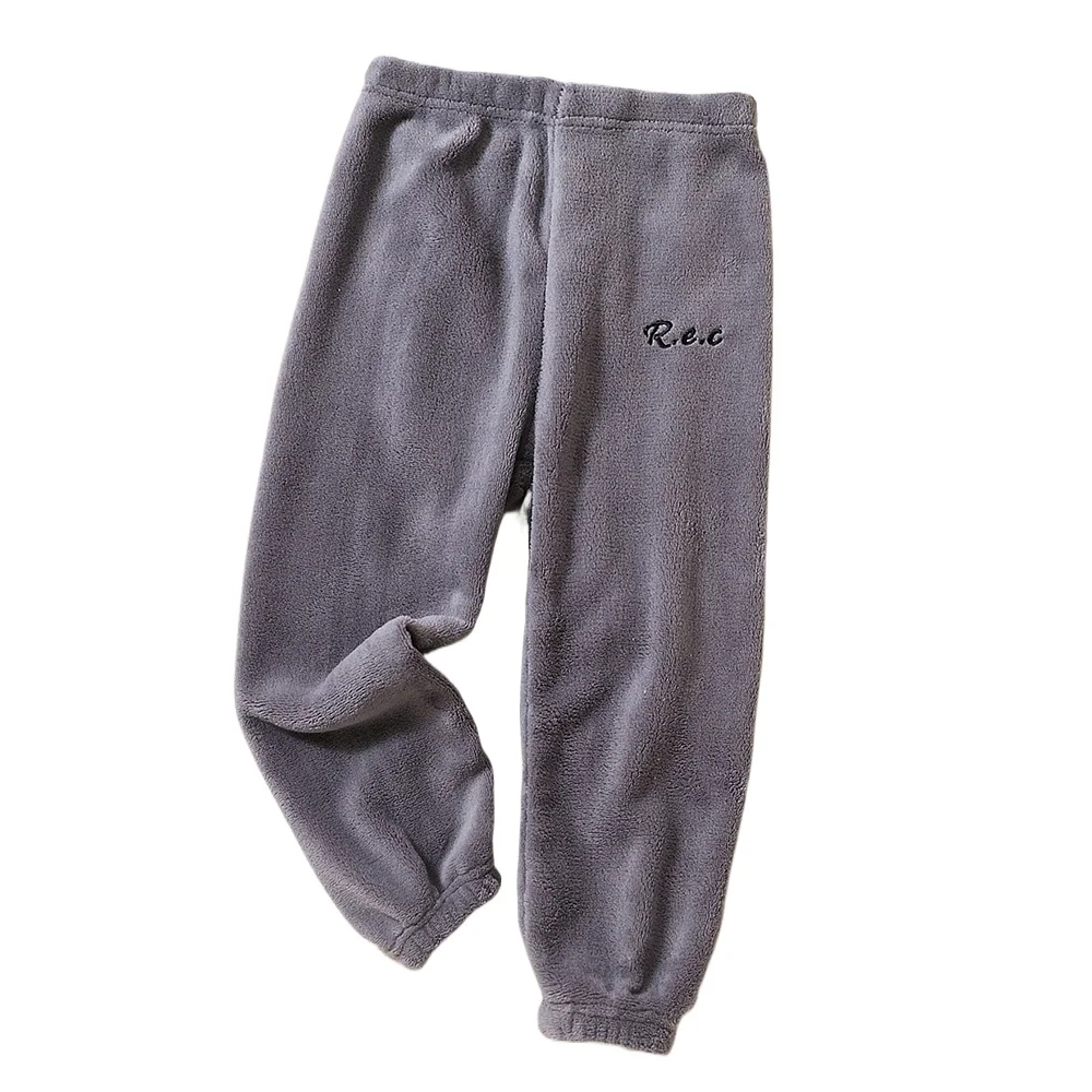 Color: Red, Kid Size: 4T - Children Thicken Fleece Pants Boys and Girls Solid Letter Embroidery Sports Casual Kids Clothes Warm Leggings Clothing Winter