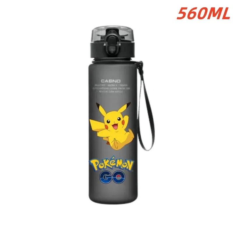 Color: Brown - 560ML Pokemon Water Cup Anime Portable Children's Cute Pikachu Gengar Plastic Outdoor Sports Large Capacity Water Bottle Gifts