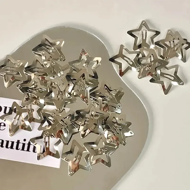 Color: Yellow - 10/25/50/100/200pcs Sliver Y2K Star BB Hair Clips for Girl Metal Snap Hairpins Barrettes Women Filigree Styling Hair Accessorie