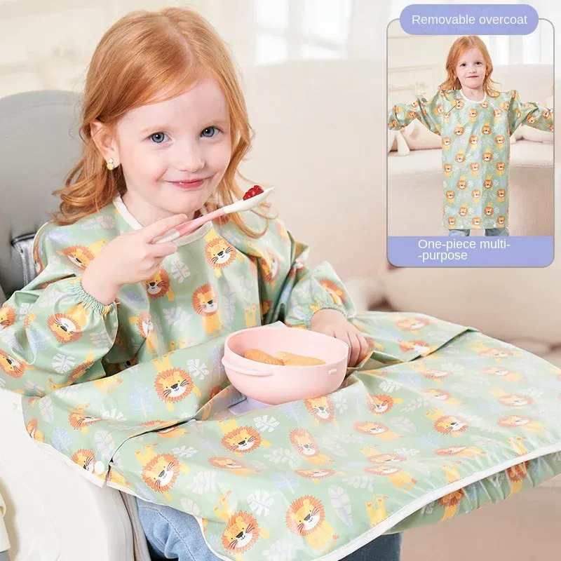 Color: army green, Size: One Size - Clean Feeding Bib for Baby Boys Girl 8M-5Y Waterproof Bib Apron Smock with Table Cover Infant Mess-Free Kids Full Coverage Bib