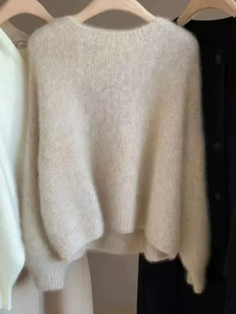 Color: Beige, Size: XL, Ships From: CHINA - Autumn and Winter New Cashmere Sweater 100% Pure Wool Knitted Pullover for Women, Loose and Lazy Style Round Neck Soft Solid Top