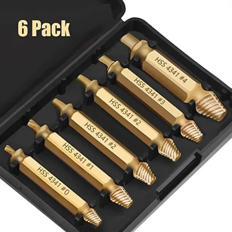 Color: Gold - HSS Extractor Double Head Screw Slide Tooth Removal Screwdriver Screwdriver Bit Broken Wire 6pc Tool Set