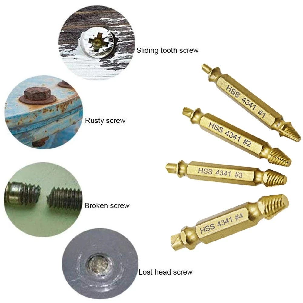 Color: Gold - HSS Extractor Double Head Screw Slide Tooth Removal Screwdriver Screwdriver Bit Broken Wire 6pc Tool Set