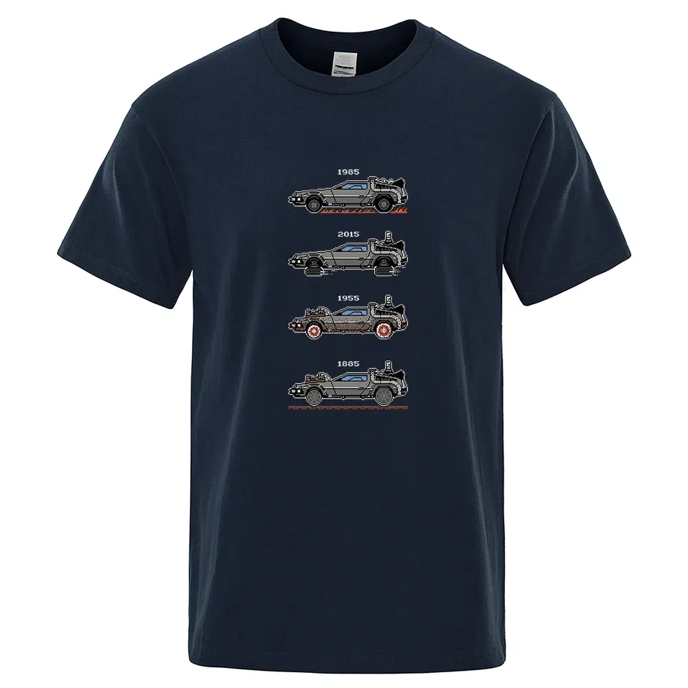 Color: SKY BLUE, Size: M - Retro Style Back To The Future Print Funny Tshirts Men Women Cotton T-Shirts Oversized Loose Tee Clothes Harajuku O-Neck Tops