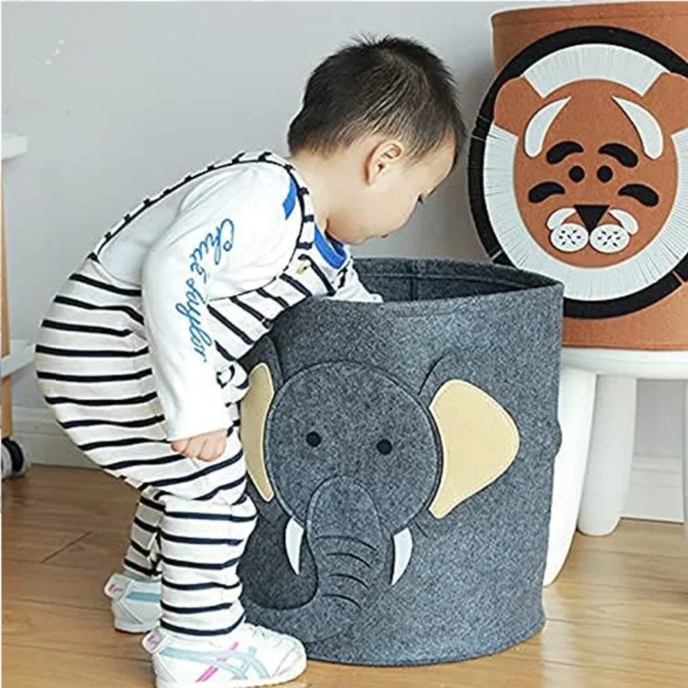 Color: light green - Cartoon Storage Basket Washable Dirty Clothes Basket Foldable Children's Toy Clothes Storage Bucket Home Storage Laundry Basket