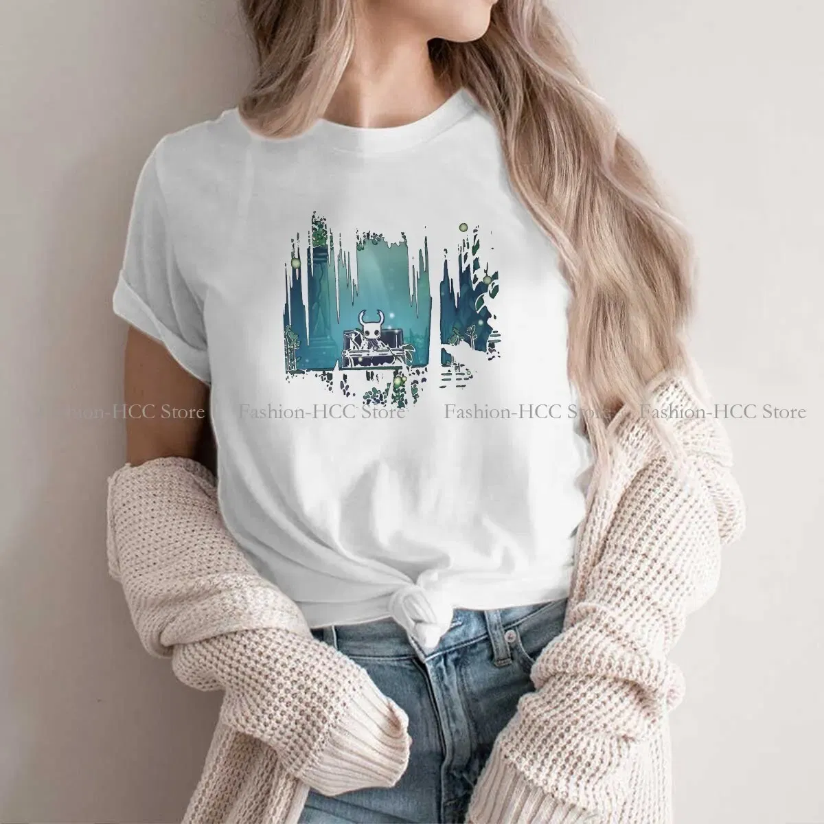 Color: WHITE, Size: L - Green Graphic Polyester TShirt Hollow Knight Creative Tops Casual T Shirt Female