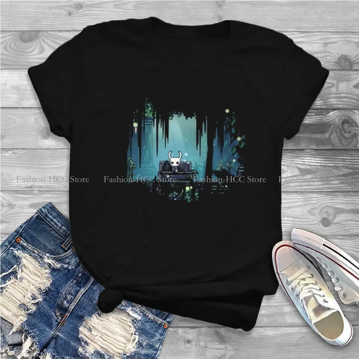 Color: WHITE, Size: L - Green Graphic Polyester TShirt Hollow Knight Creative Tops Casual T Shirt Female