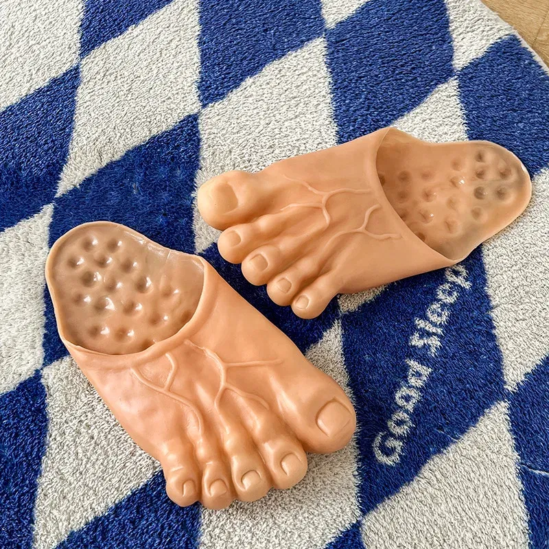 Color: Beige, Shoe Size: One Size - Funny Man Slippers Women Footwear Shoes Fashion Outdoor Beach Couple Slippers Role Playing Bigfoot Amazing Sandals Of The Hulk