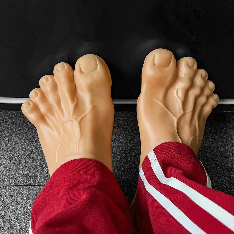 Color: Beige, Shoe Size: One Size - Funny Man Slippers Women Footwear Shoes Fashion Outdoor Beach Couple Slippers Role Playing Bigfoot Amazing Sandals Of The Hulk