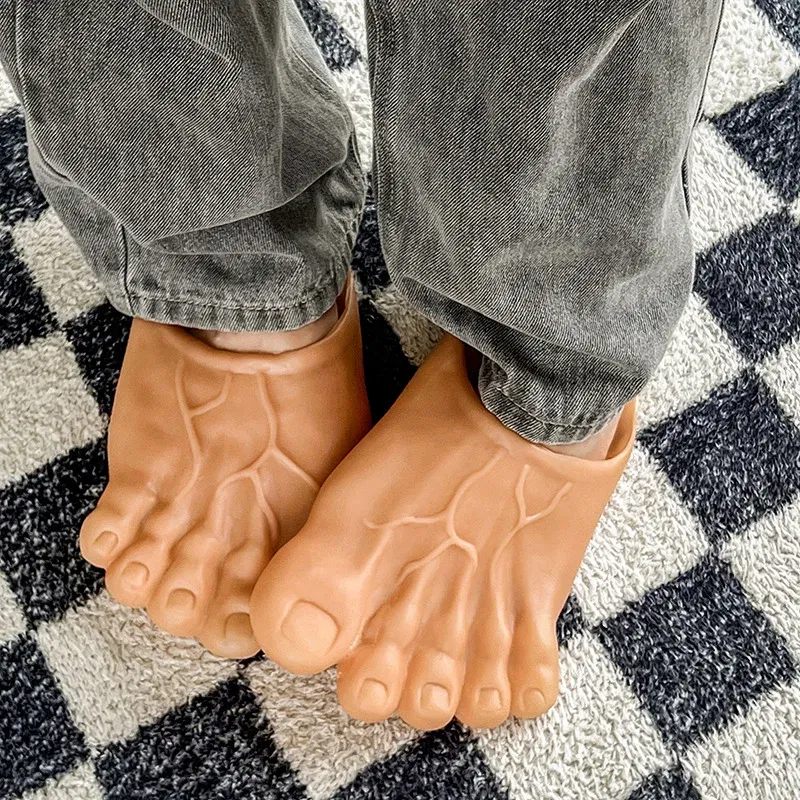 Color: Beige, Shoe Size: One Size - Funny Man Slippers Women Footwear Shoes Fashion Outdoor Beach Couple Slippers Role Playing Bigfoot Amazing Sandals Of The Hulk