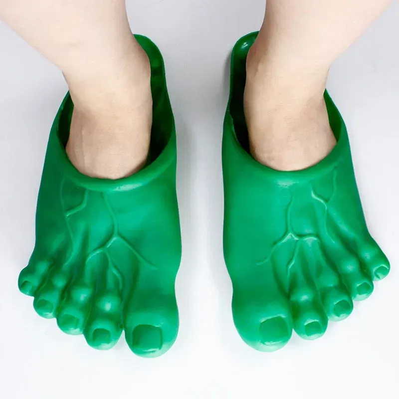 Color: Beige, Shoe Size: One Size - Funny Man Slippers Women Footwear Shoes Fashion Outdoor Beach Couple Slippers Role Playing Bigfoot Amazing Sandals Of The Hulk