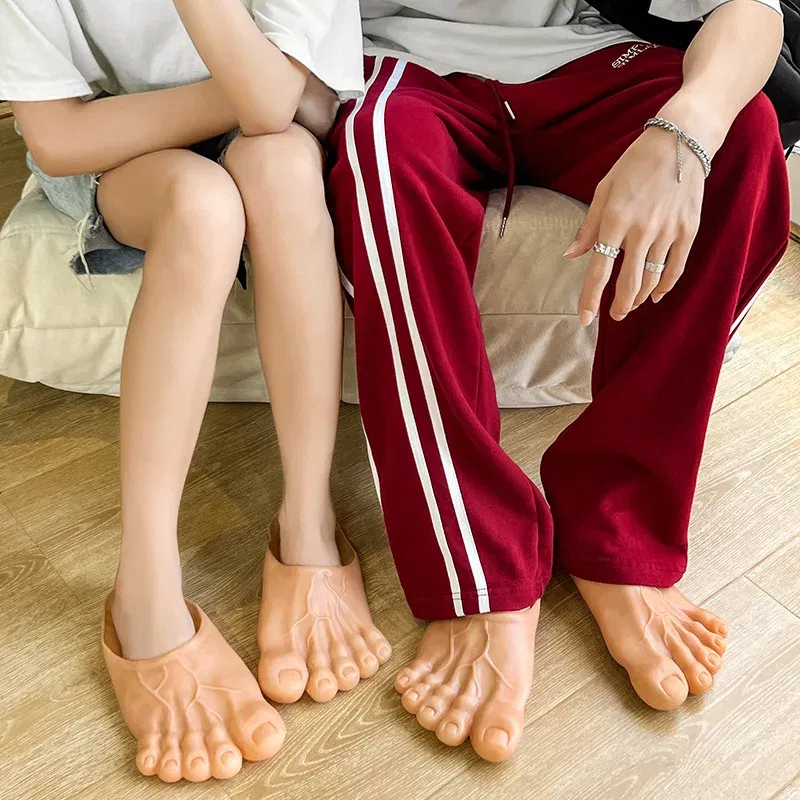 Color: Beige, Shoe Size: One Size - Funny Man Slippers Women Footwear Shoes Fashion Outdoor Beach Couple Slippers Role Playing Bigfoot Amazing Sandals Of The Hulk