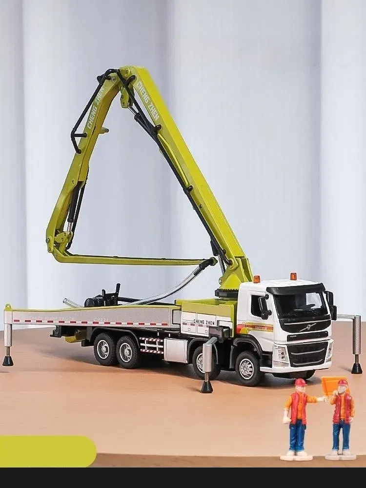 Color: green - 1/50 Volvo Concrete Pump Truck Toy Car Diecast Meatl Vehicle Model Pull Back Sound & Light Miniature Collection Gift For Boy Kid