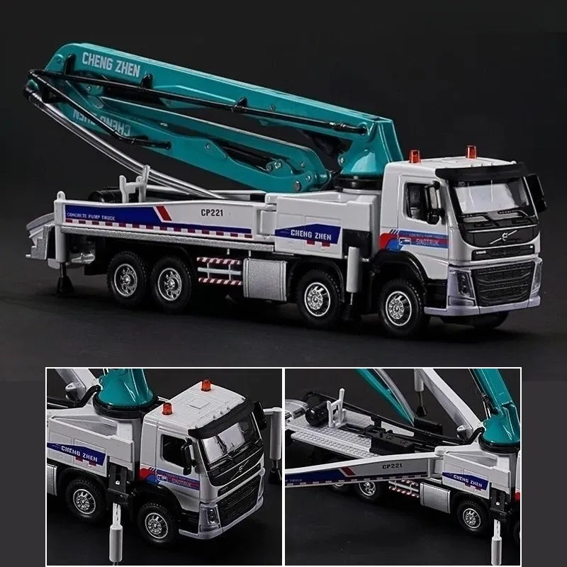 Color: green - 1/50 Volvo Concrete Pump Truck Toy Car Diecast Meatl Vehicle Model Pull Back Sound & Light Miniature Collection Gift For Boy Kid