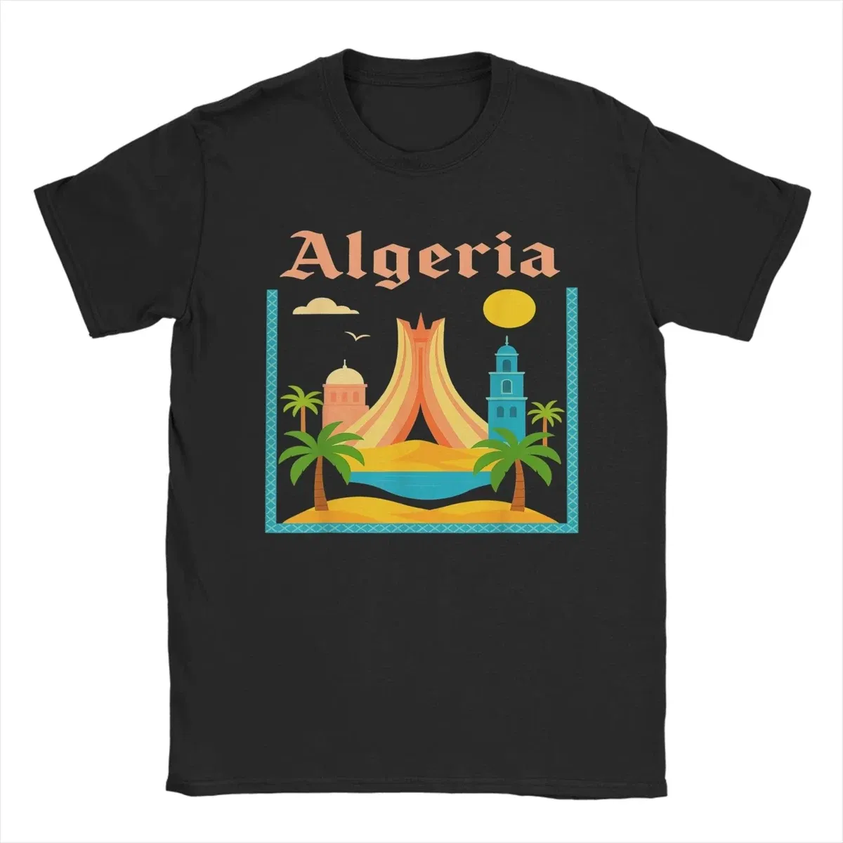 Color: Mint, Size: XXL - Men Algeria DZ City Algerian T Shirts Africa Arab Pure Cotton Clothes Hipster Short Sleeve Crewneck Tees Gift Idea T-Shirt