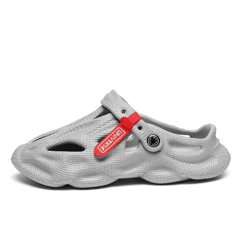 Color: GRAY, Shoe Size: 39 - Summer Men's Clogs Sandals Lightweight Breathable Anti-slip Beach Slippers Men Outdoor Slippers Clogs Anti-slip Beach Slippers