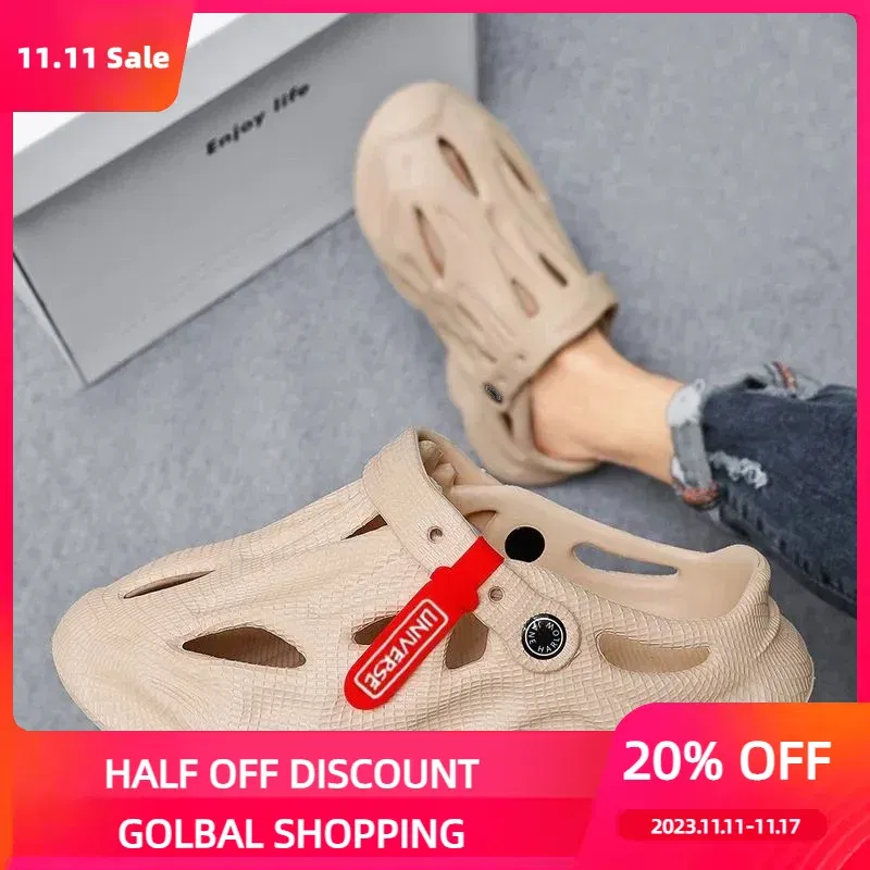 Color: GRAY, Shoe Size: 39 - Summer Men's Clogs Sandals Lightweight Breathable Anti-slip Beach Slippers Men Outdoor Slippers Clogs Anti-slip Beach Slippers