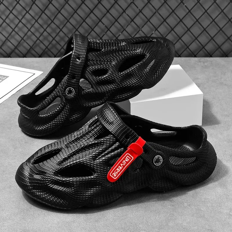 Color: GRAY, Shoe Size: 39 - Summer Men's Clogs Sandals Lightweight Breathable Anti-slip Beach Slippers Men Outdoor Slippers Clogs Anti-slip Beach Slippers