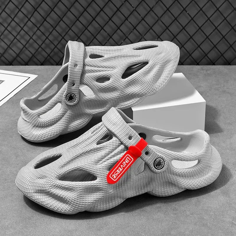 Color: GRAY, Shoe Size: 39 - Summer Men's Clogs Sandals Lightweight Breathable Anti-slip Beach Slippers Men Outdoor Slippers Clogs Anti-slip Beach Slippers