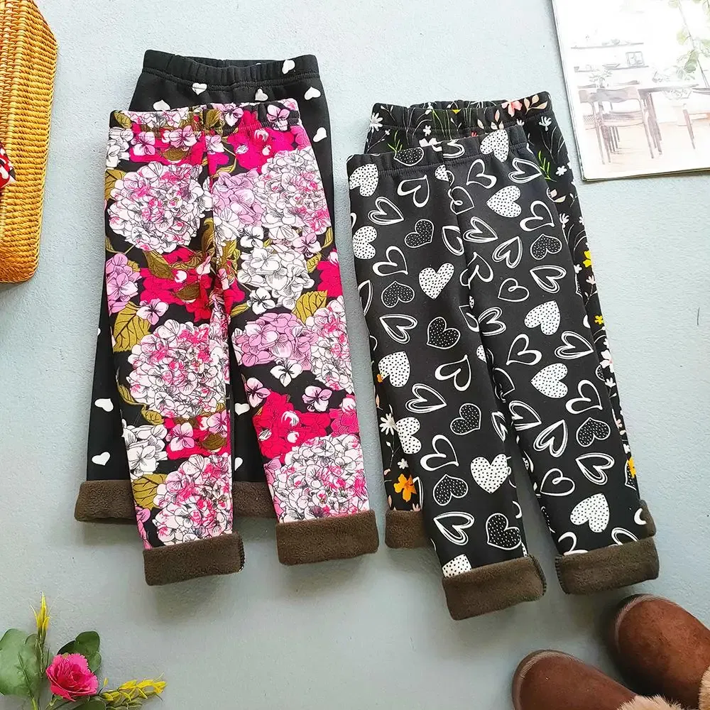 Color: Ivory, Kid Size: 4T - Autumn Winter Print Flowers Thick Warm Kids Toddler Baby Girls Leggings Children's Pants