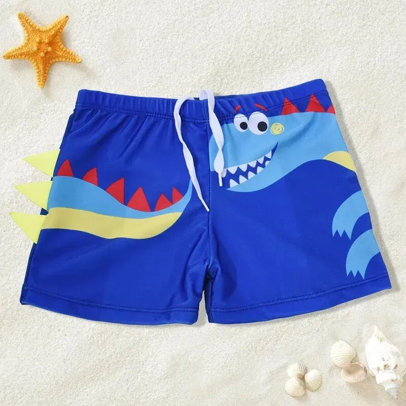 Size: XL, Color: Sky blue - Summer Boys Kids Cartoon Cute Dinosaur Pattern Flat Angle Quick Drying Children's Swim Trunks