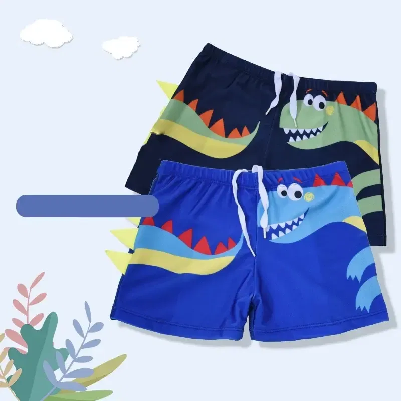 Size: XL, Color: Sky blue - Summer Boys Kids Cartoon Cute Dinosaur Pattern Flat Angle Quick Drying Children's Swim Trunks