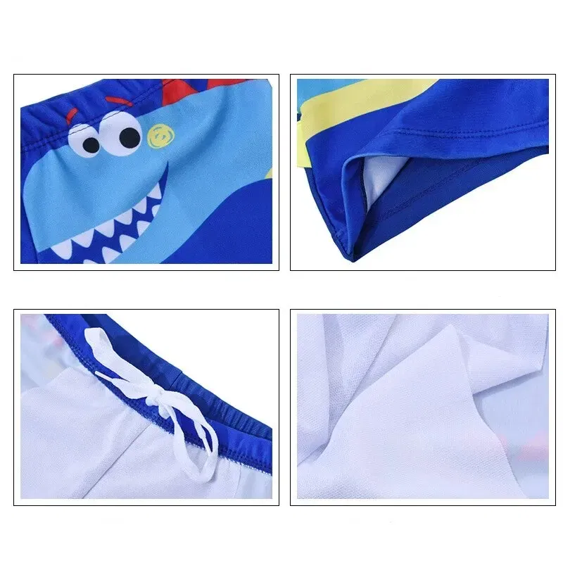 Size: XL, Color: Sky blue - Summer Boys Kids Cartoon Cute Dinosaur Pattern Flat Angle Quick Drying Children's Swim Trunks