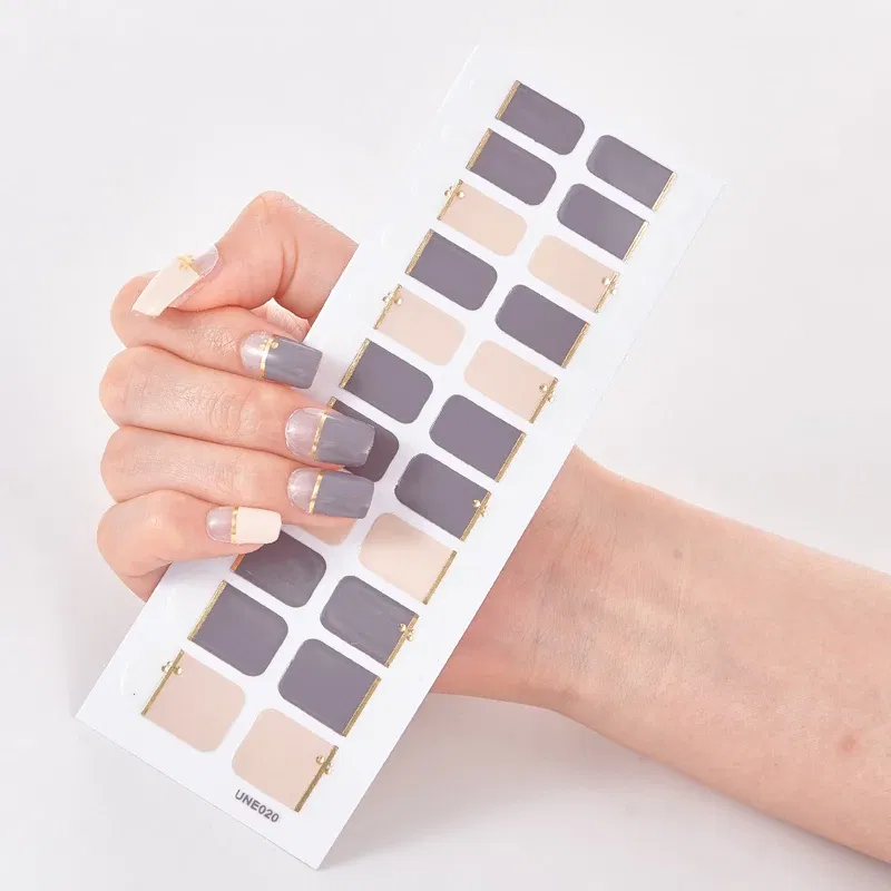 Color: Brige - 22 Tips/Sheet Solid Color And Striped Manicure Designer Nail Decals Nailart Sticker Full Beauty Nail Tape Manicure Self Adhesive