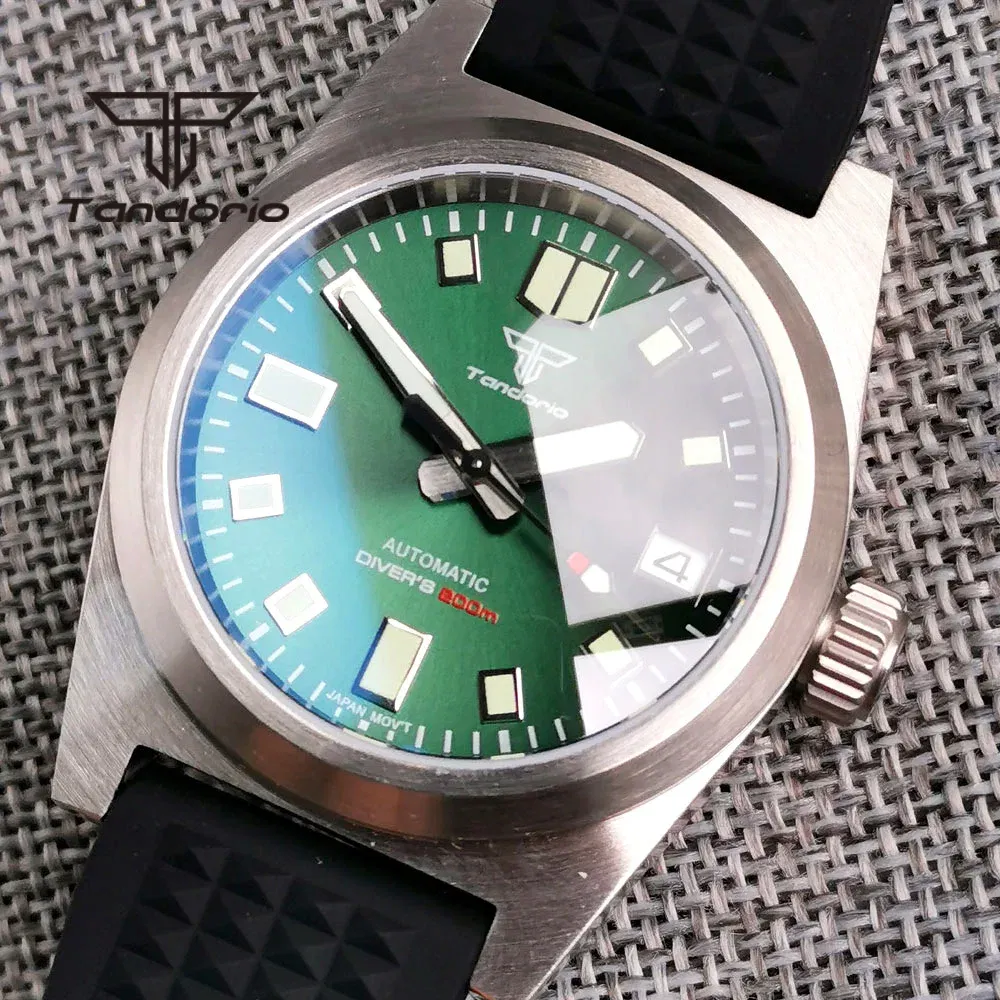 Color: Rose - Tandorio Black/Blue/Green Sunburst Dial NH35A 38mm Automatic Men's Watch 200M Brushed Case AR Sapphire Crystal Rubber Strap