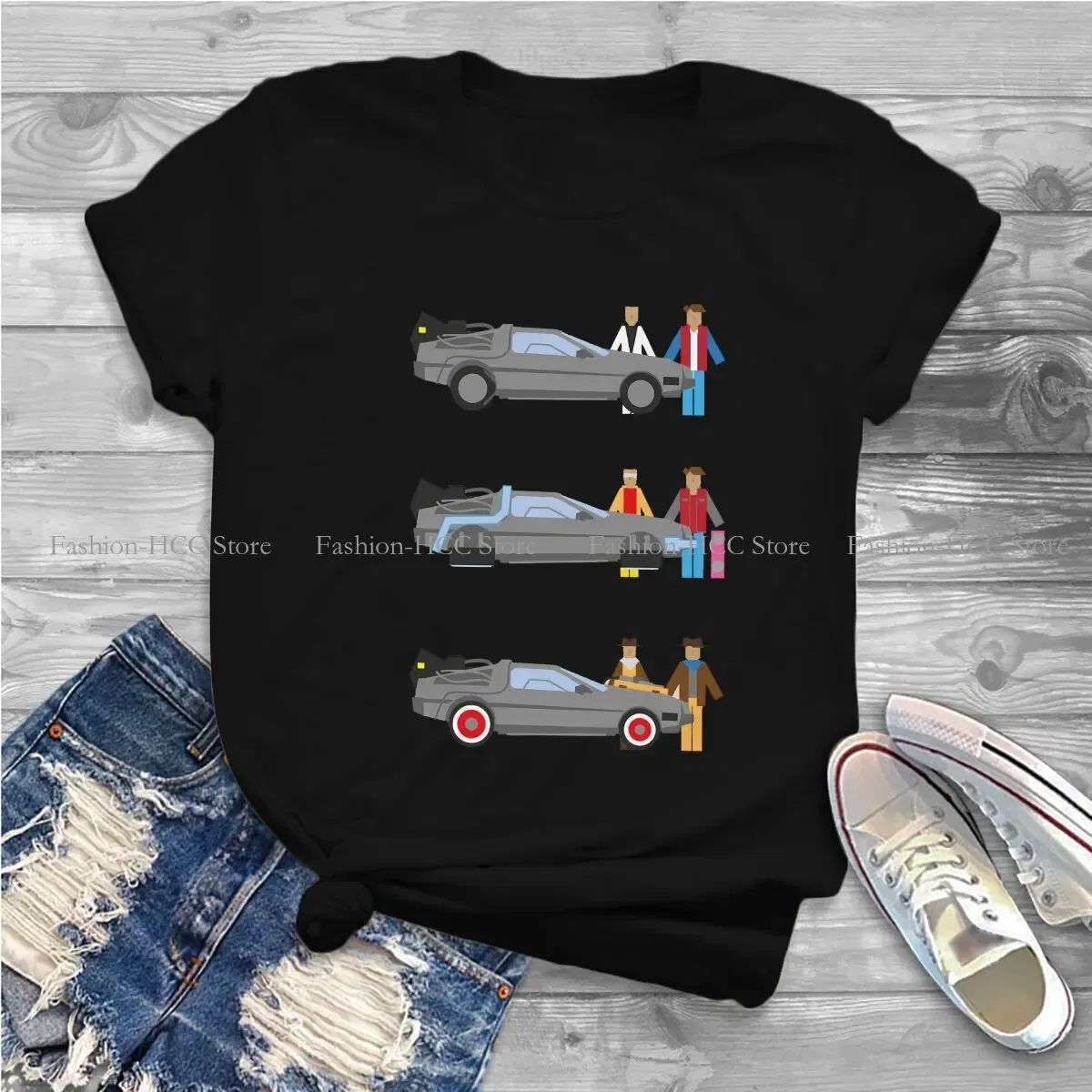 Color: black, Size: XL - Delorian Hip Hop Polyester TShirt Back To The Future Style Tops Leisure T Shirt Female Tee