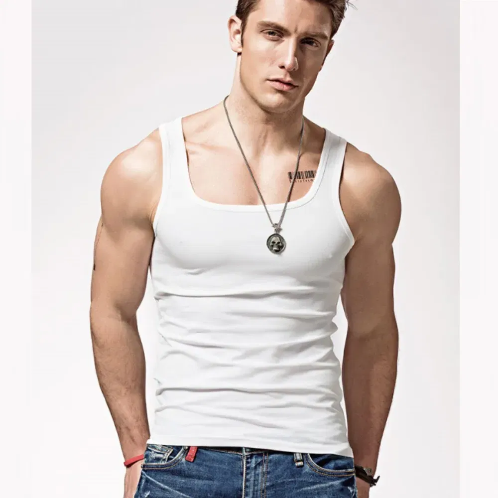 Color: Blue, Size: XL - 2024 Summer Plus Size Men Clothing Tank Tops Black White Gray Singlets Sleeveless Fitness Men Vest Casual Bodybuilding Vest New