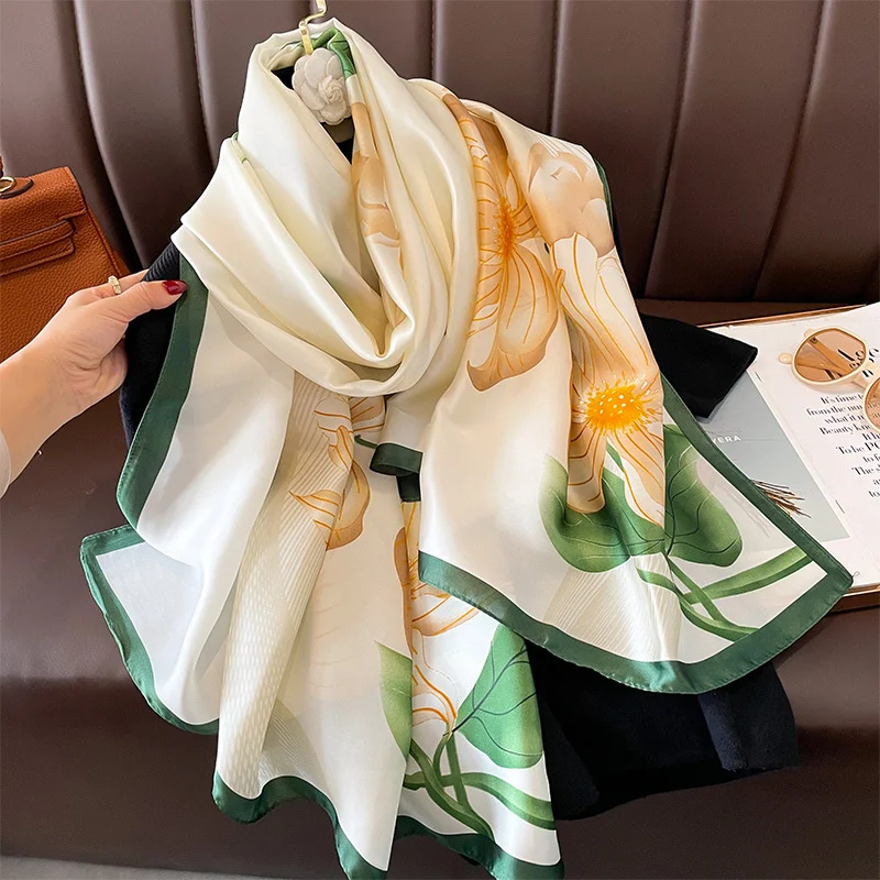 Color: Blue, Size: One Size - Women 180*90cm Fashion Beautiful Soft Silk Scarves female Lady Shawl Hijab Wrap Foulard Bandanna Muffler Beach Pareo