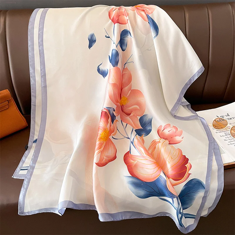 Color: Blue, Size: One Size - Women 180*90cm Fashion Beautiful Soft Silk Scarves female Lady Shawl Hijab Wrap Foulard Bandanna Muffler Beach Pareo