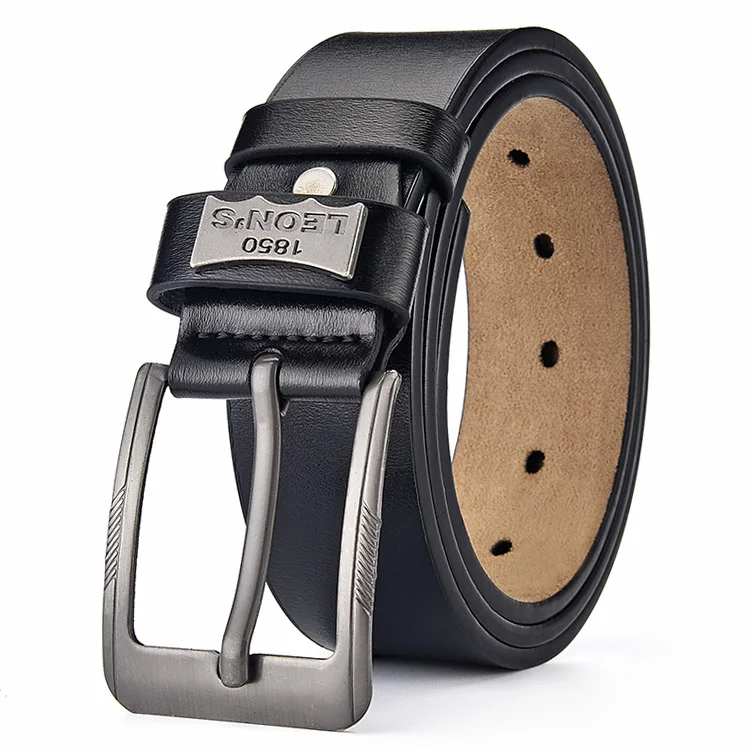 Color: black, Belt Length: 120cm - 【LEON?‡S?‘ Buckle Leather Casual Jeans Belt Men High Quality Retro Luxury Male Strap Cintos 3 Colors 2023 NEW