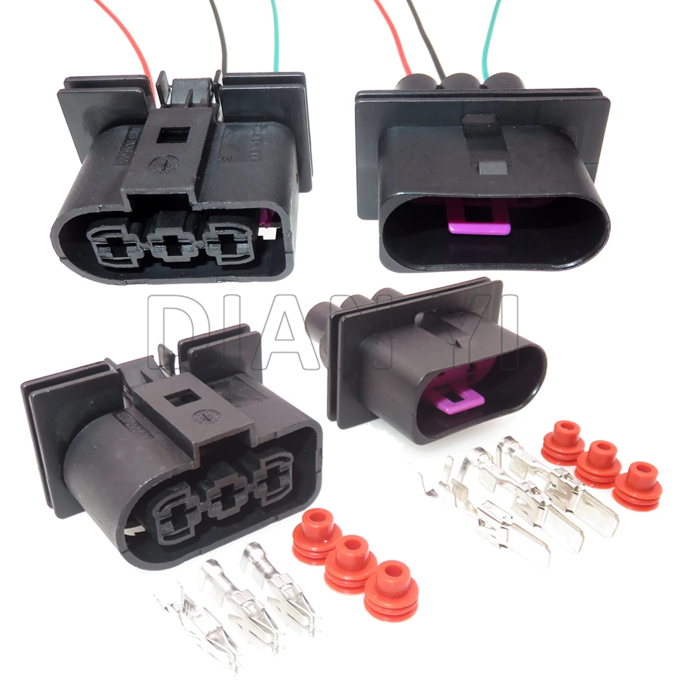 Color: WHITE - 1 Set 3 Way AC Assembly Auto Radiator Plug For VW 1J0906443 1J0 906 443 1J0 906 233 1J0906233 Car Electronic Fan Cable Socket