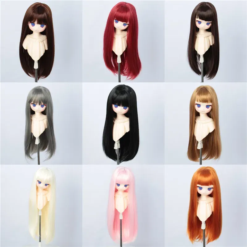 Color: Red Wine - 1/3 BJD Wig Pullip Dal DD Dollfie Doll Wig 8-9 inch Long Collection Wig