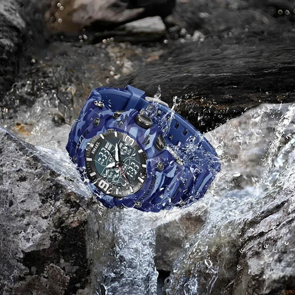 Color: khaki - SMAEL 8049MC Camouflage New Style Digital Waterproof Sports Watches Men's Shock Analog Dual Display Watch