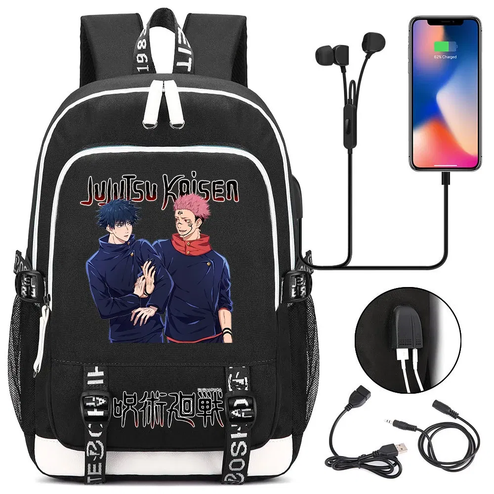 Color: Brown - Hot Jujutsu Kaisen Backpack Men Women USB Charging Laptop Travel Backpack Teenager Student Backpack Casual Mochila