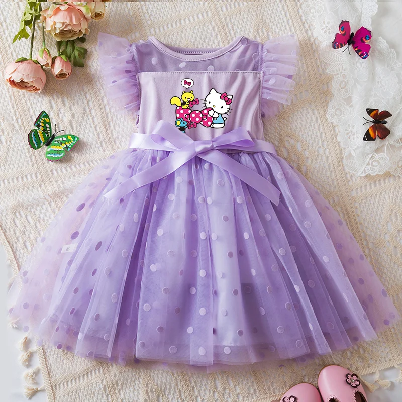 Color: Khaki, Size: M - Hello Kitty 2-6Y Baby Girl Dress Princess Mesh Skirt Summer Sleeveless Wedding Party Dresses for Girls Summer