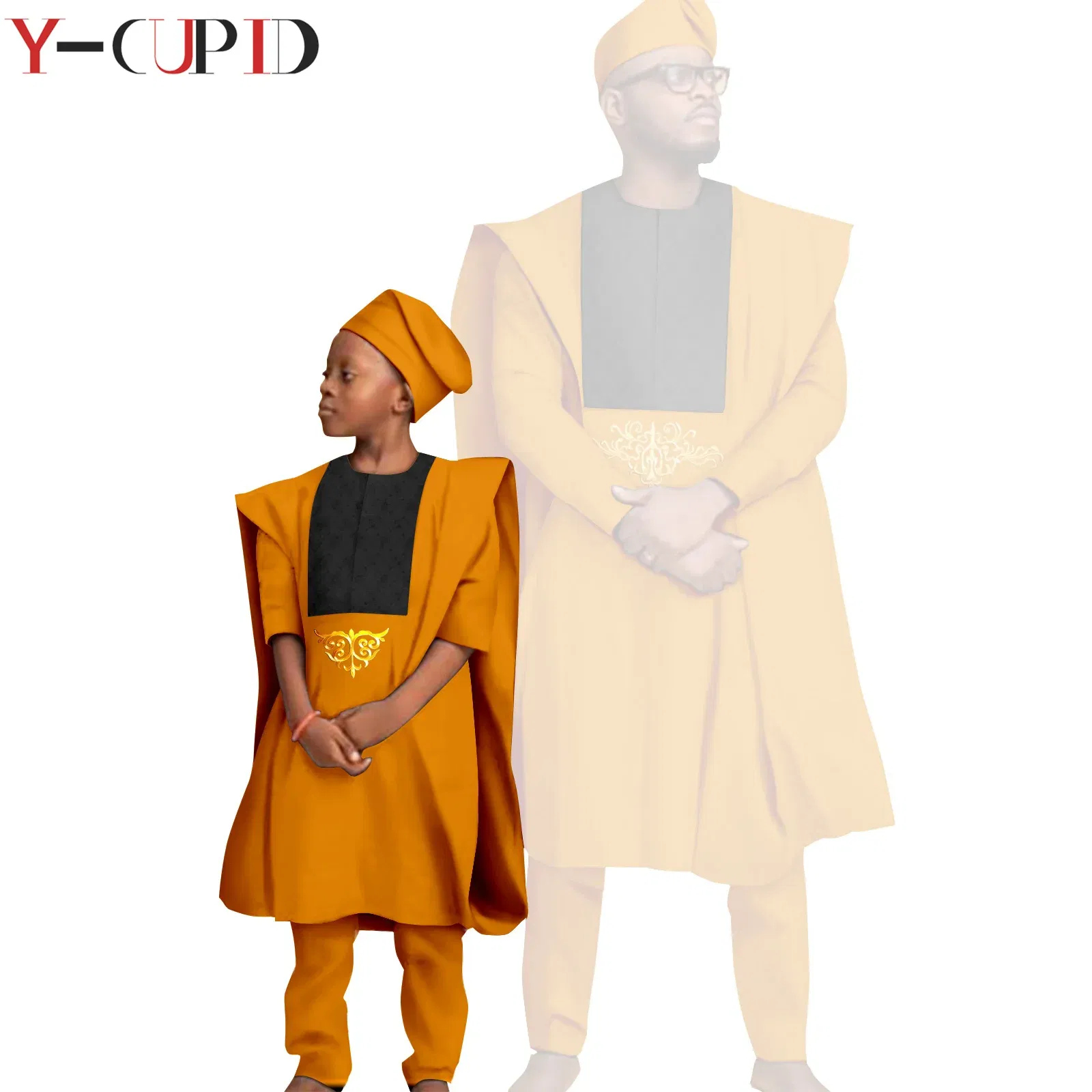 Color: PURPLE, Size: XXL - African Clothes for Men Top Pants Robes Hat Sets Match Kid Boy Sets Dashiki Father and Son Bazin Riche Family Outfits Y20F001