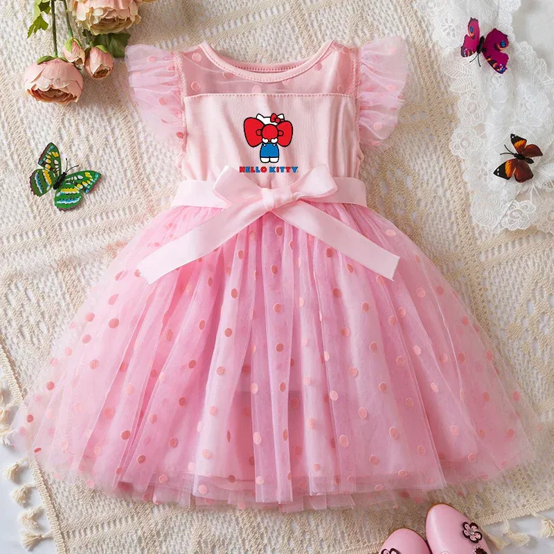 Color: Yellow, Size: M - Hello Kitty 2-6Y Baby Girl Dress Princess Mesh Skirt Summer Sleeveless Wedding Party Dresses for Girls Summer