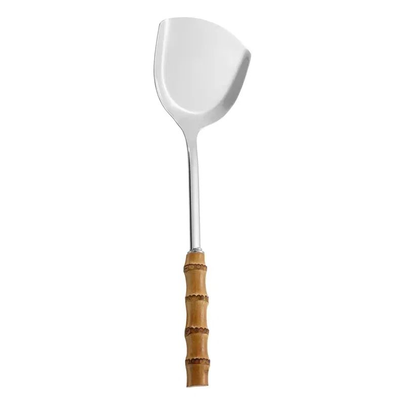 Color: light green - Natural bamboo handle stainless steel frying shovel Japanese-style soup spoon Creative new colander shovel kitchen utensils set