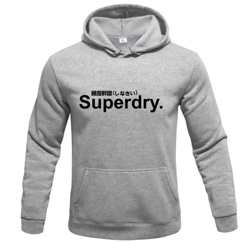 Color: GRAY, Size: XL - spring autumn superdry printed Men women Hoodies Fleece Warm Mens Sweatshirt Fashion Men Fleece Warm Sweatshirt