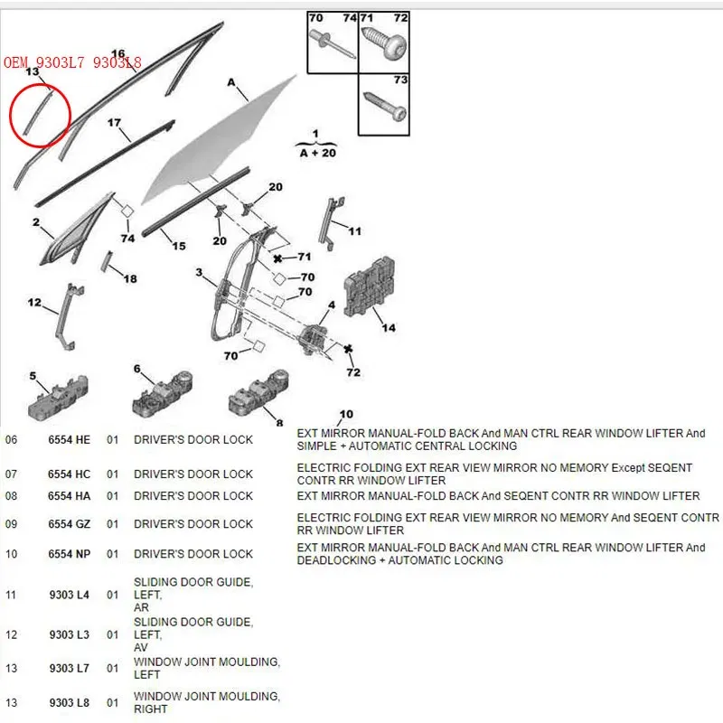 Suitable for Citroen C4 WINDOW JOINT MOULDING glass seal trim OEM 9303L7 9303L8