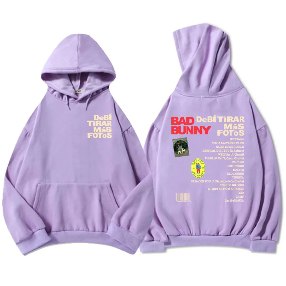 Color: Silver, Size: S - Unisex Streetwear Bad Bunny DTMF Hoodies 2025 New Album Deb? Tirar Más Fotos Printing Sweatshirts Winter Comfortable Male Hoodie